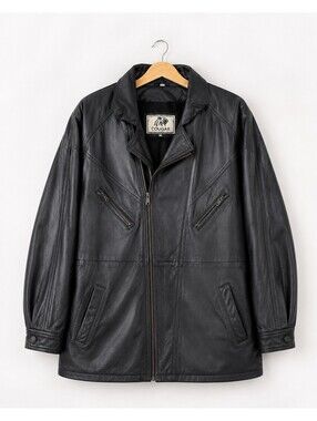 Vintage Cougar Leather Jacket Mens XL Black Biker Moto Removable Liner 90s